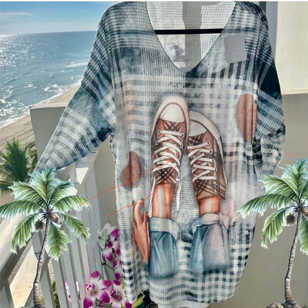 LUCKY NANA. Plaid Graphic Long Sleeve dress
